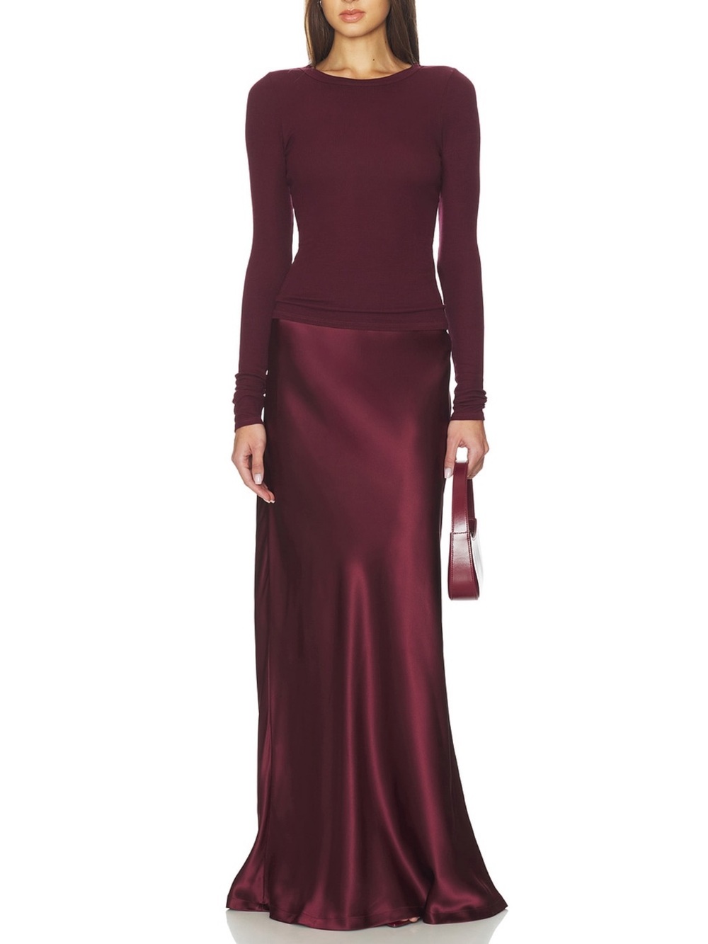 Enza Costa Burgundy Satin Maxi Skirt